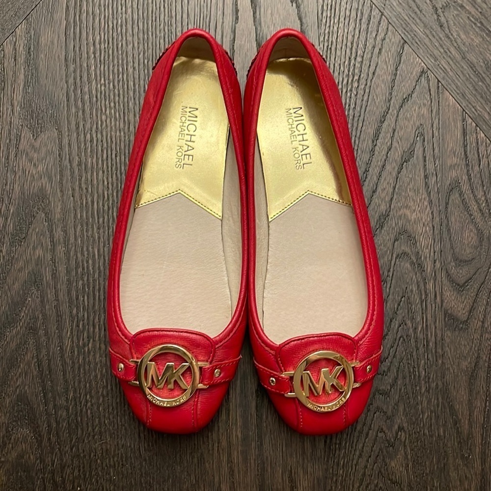 MICHAEL Michael Kors Red MK Logo Leather Ballet Flats